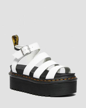 White Women's Dr Martens Blaire Hydro Leather Platform Gladiator Sandals | CA 292UZG